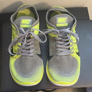 Nike Free 4.0 Flyknit Shoes - Gray and Neon Yellow